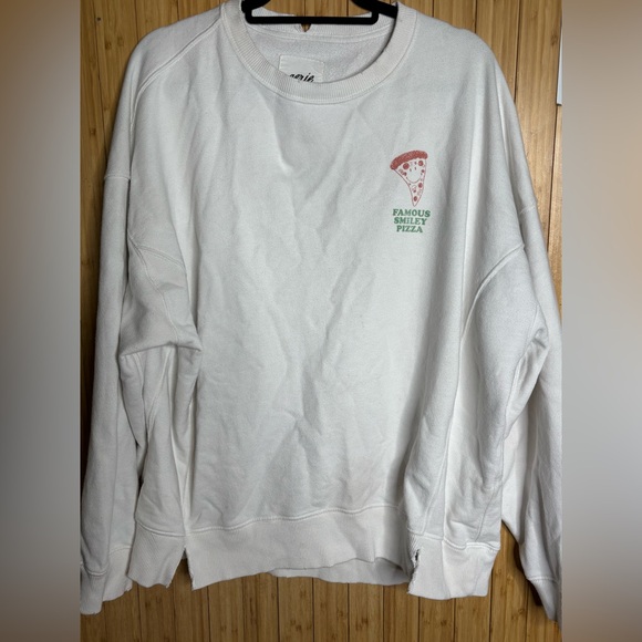 Aerie White Crewneck Sweater with Ribbed Cuffs - Picture 1 of 3